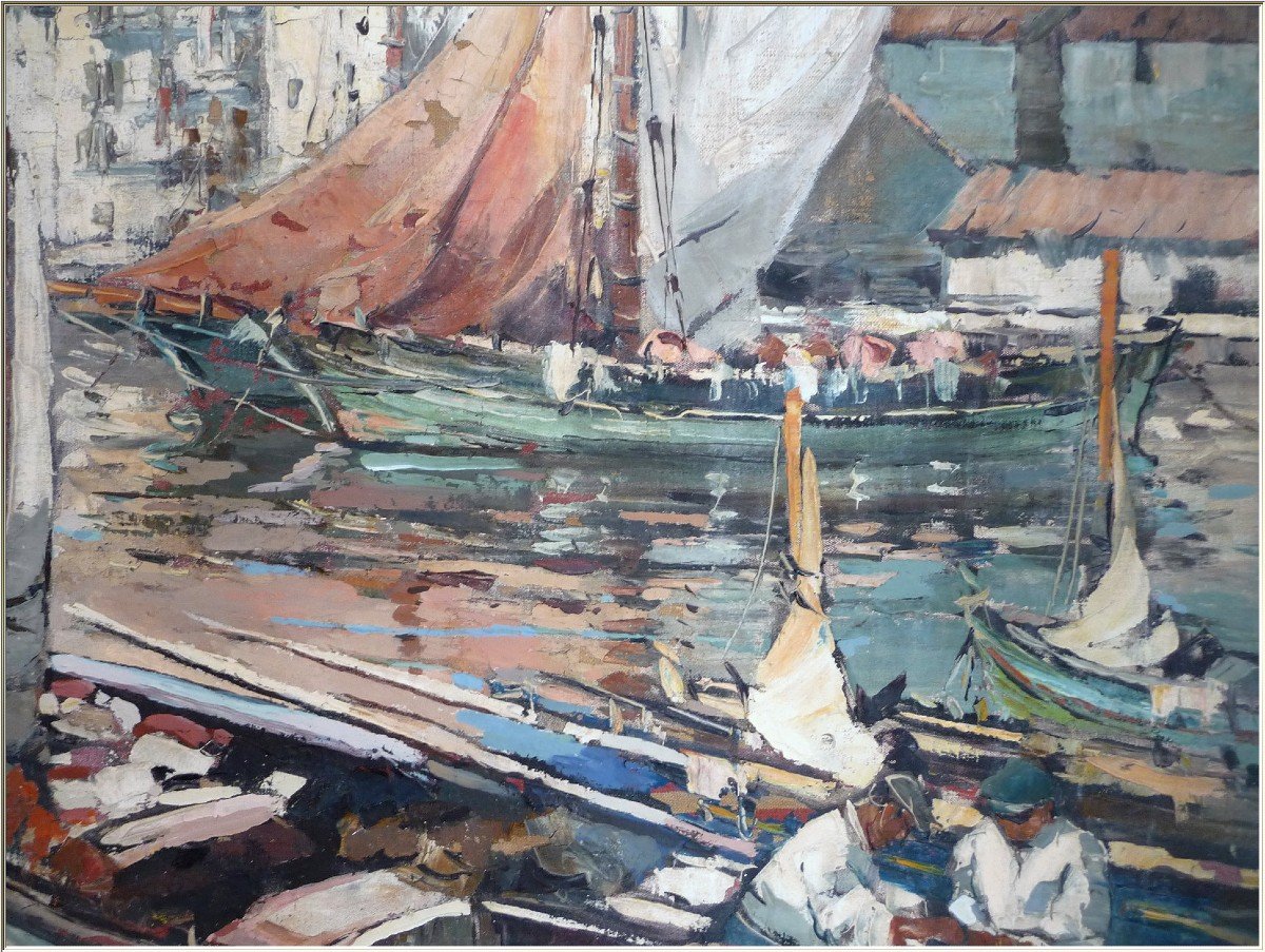 Proantic: The Port Of Bastia, Oil On Canvas - Tony Cardella (1898-1976