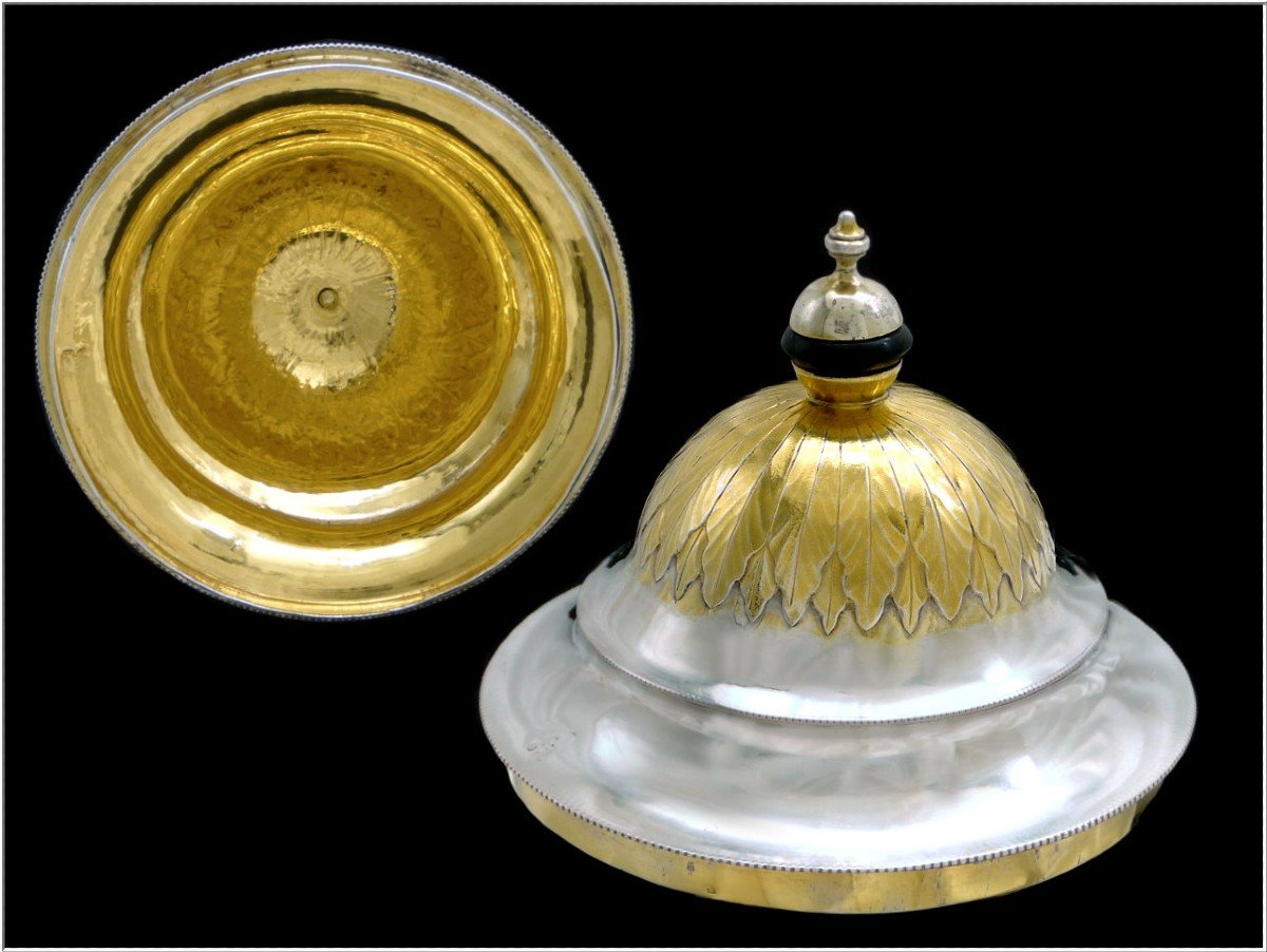 Moscou XVIII° - Drageoir ou Sucrier Couvert Argent Massif et Vermeil. 1798. Couronne de Marquis-photo-2