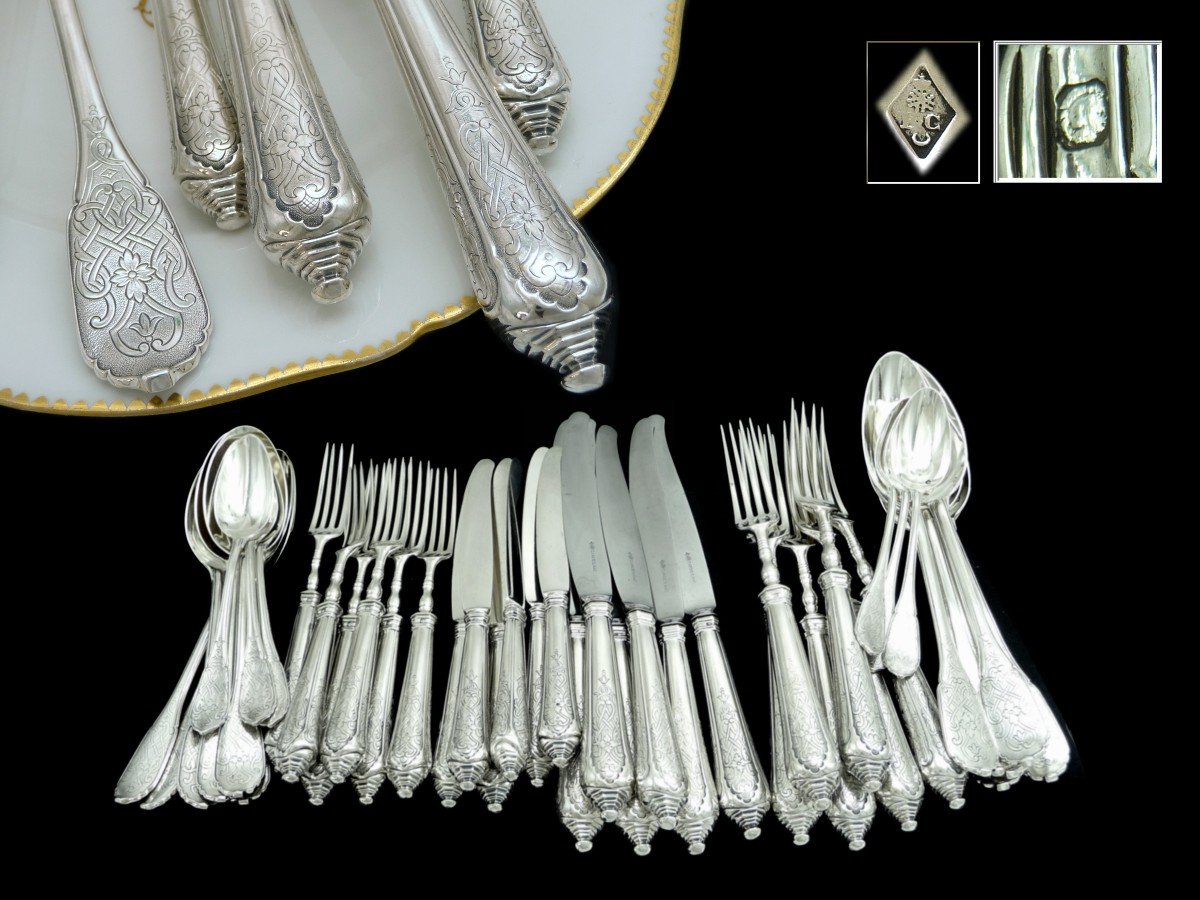 Cardeilhac - Sterling Silver Cutlery Set For Six Guests 42 Pieces-photo-4