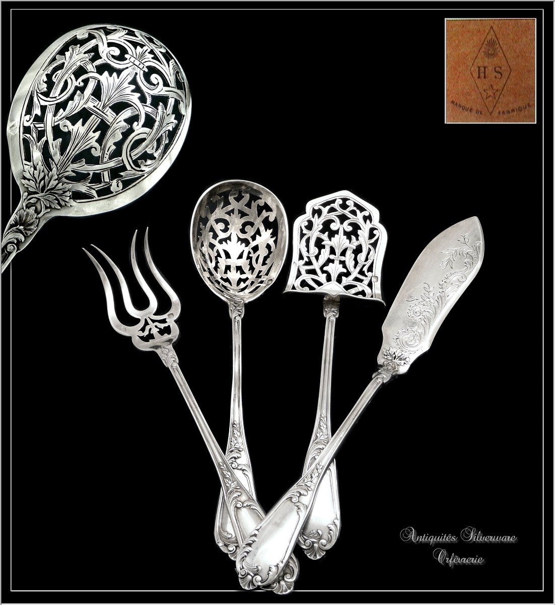 H.soufflot - Couverts de Service à Hors-d'oeuvre en Argent Massif 4pc.-photo-2