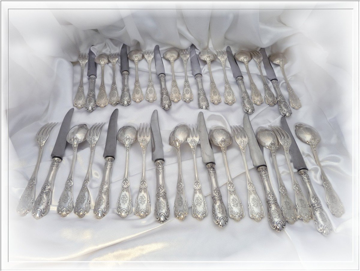 Régina Benvenisti - Flatware Set  And Her Knives In Sterling Silver Minerva950 - 36 Pieces-photo-5