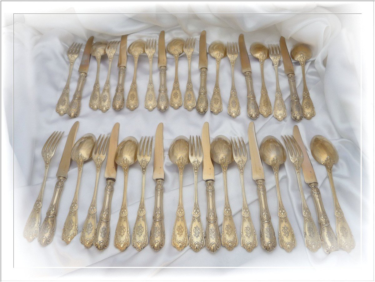 Régina Benvenisti - Flatware Set  And Her Knives In Sterling Silver Minerva950 - 36 Pieces-photo-8