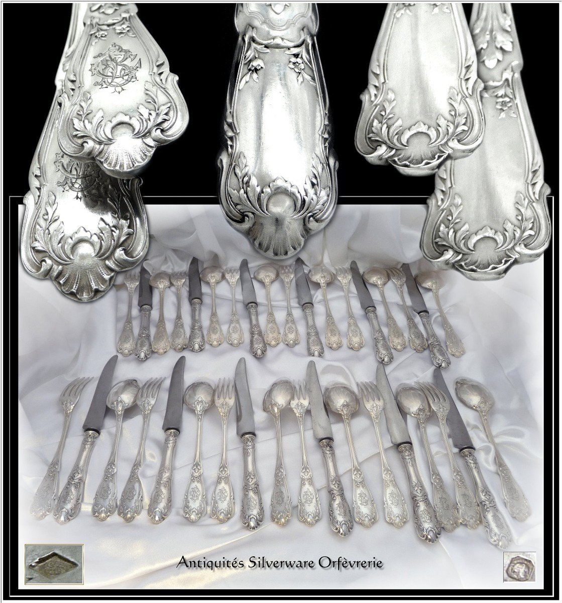 Régina Benvenisti - Flatware Set  And Her Knives In Sterling Silver Minerva950 - 36 Pieces