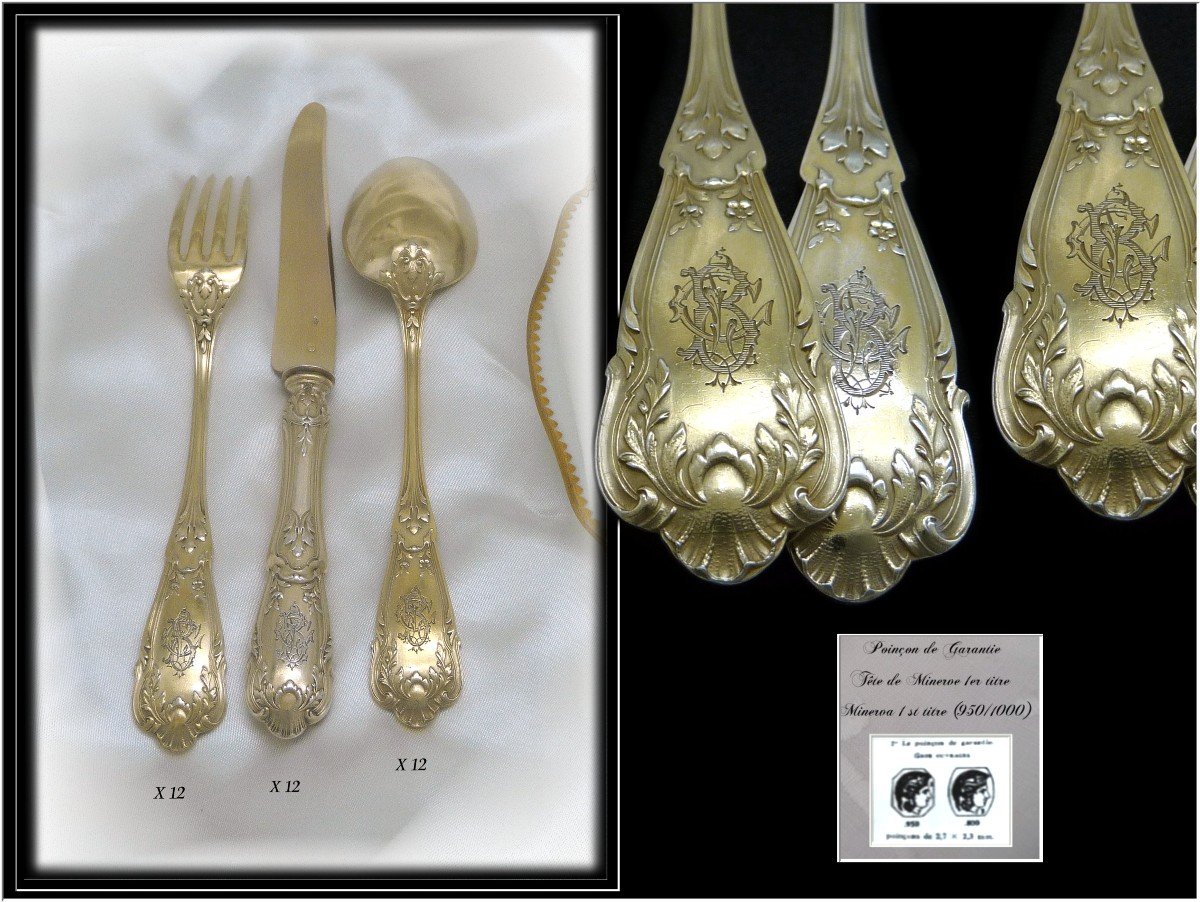 Régina Benvenisti - Flatware Set  Hors-d'oeuvre / Dessert Sterling Silver & Vermeil 36 Pieces-photo-4