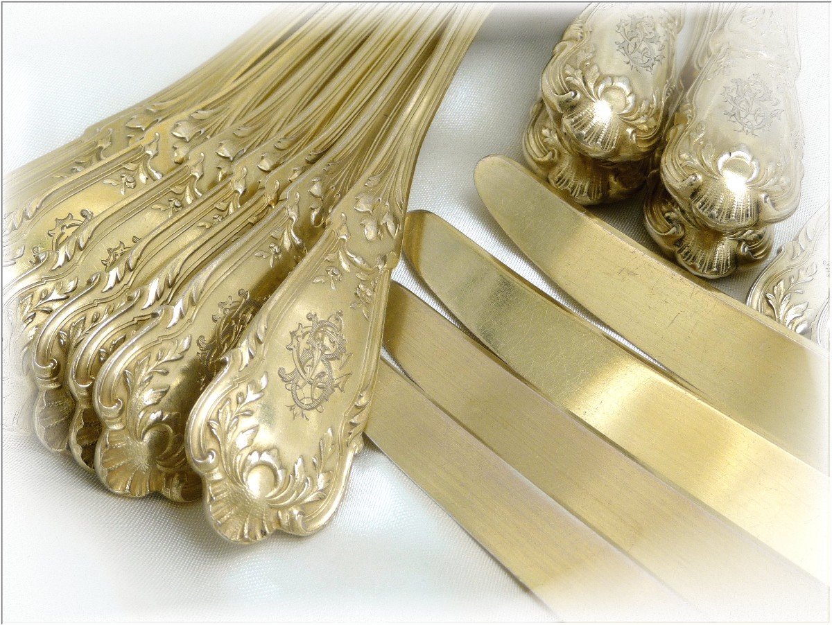 Régina Benvenisti - Flatware Set  Hors-d'oeuvre / Dessert Sterling Silver & Vermeil 36 Pieces-photo-4