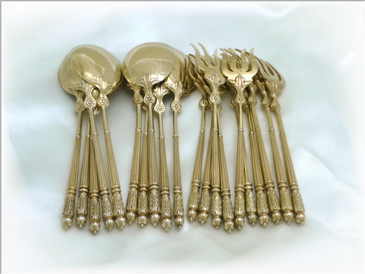 Emile Puiforcat - Solid Silver & Vermeil Ice Cream Service For 10 Guests-photo-4