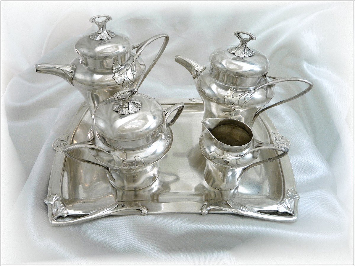 E. Lefebvre - Tea Coffee Service "head To Head" Solid Silver Art Nouveau Minerva 950-photo-4