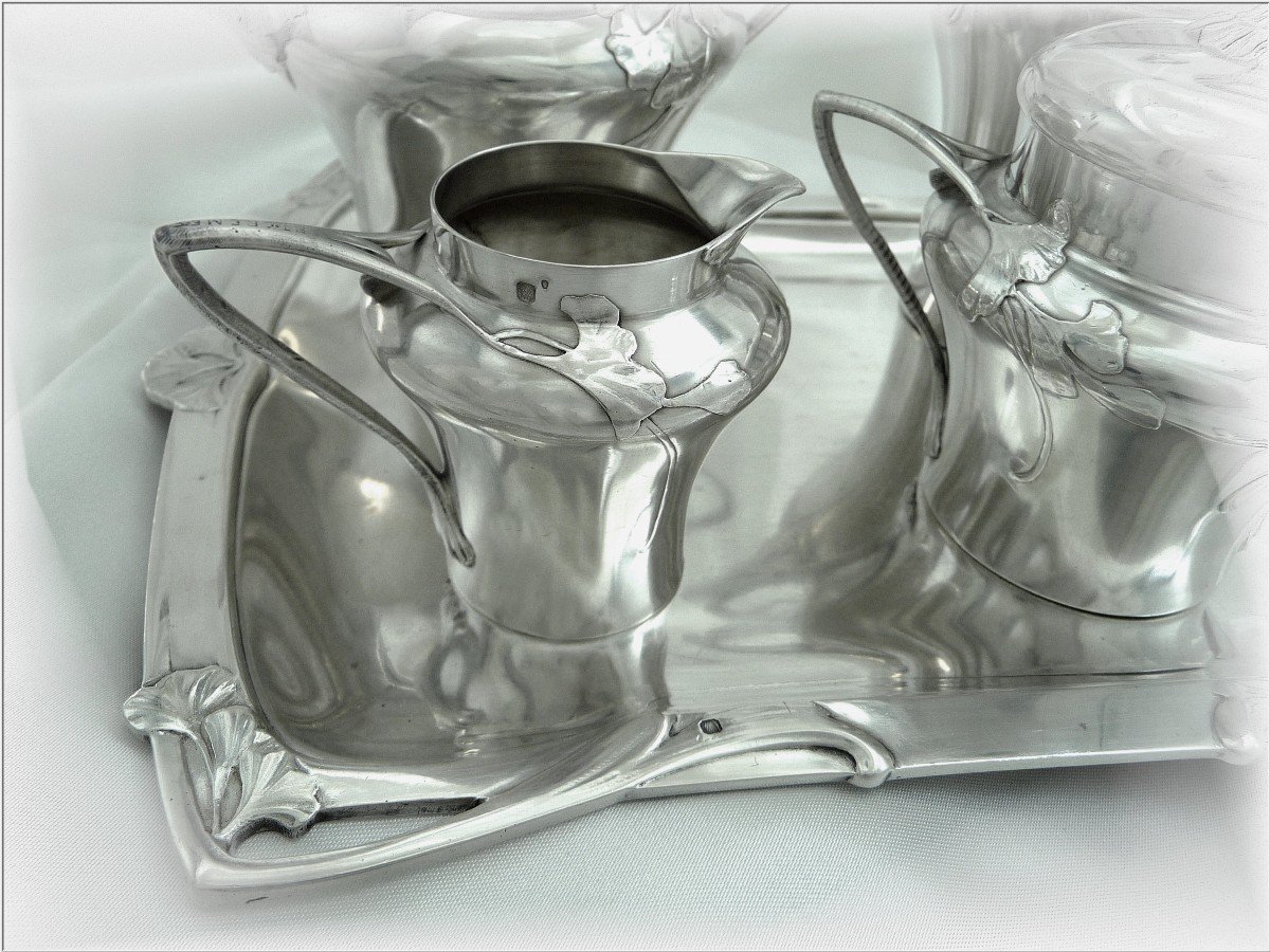 E. Lefebvre - Tea Coffee Service "head To Head" Solid Silver Art Nouveau Minerva 950-photo-7