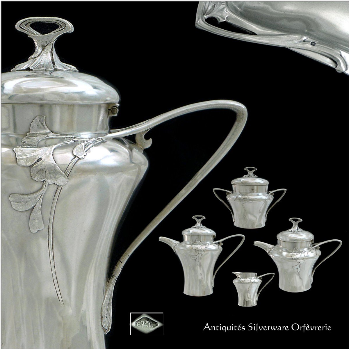 E. Lefebvre - Tea Coffee Service "head To Head" Solid Silver Art Nouveau Minerva 950-photo-8