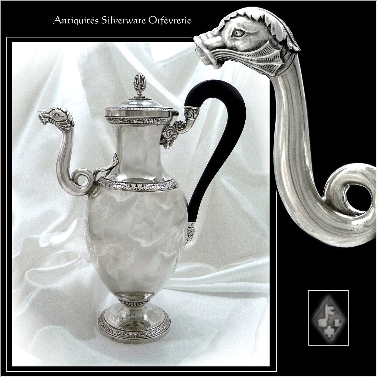 Ma Lebrun - Seahorse Coffee Pot In Solid Silver, Restoration Period-photo-3