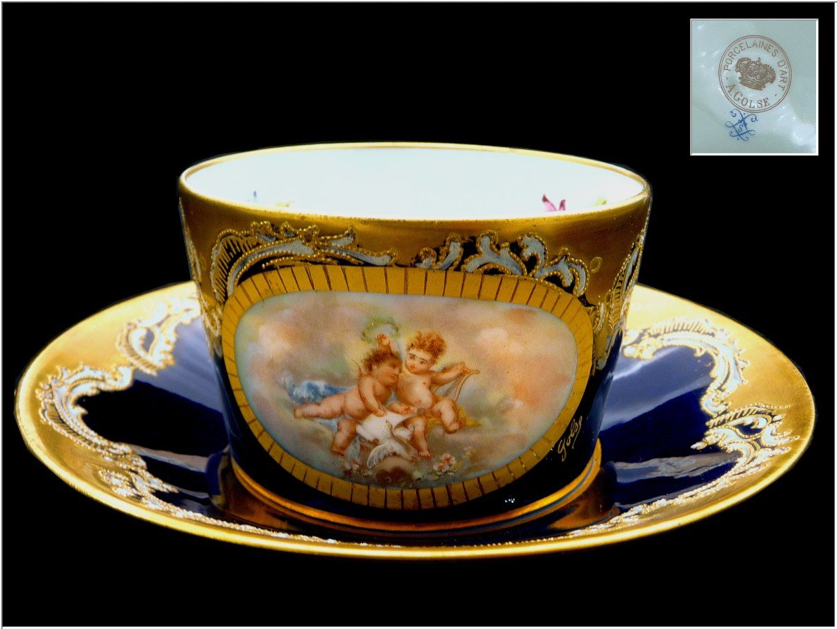 In Its Case, Sèvres Porcelain Tea / Chocolate Service 6 Cups And Their Saucer-photo-2