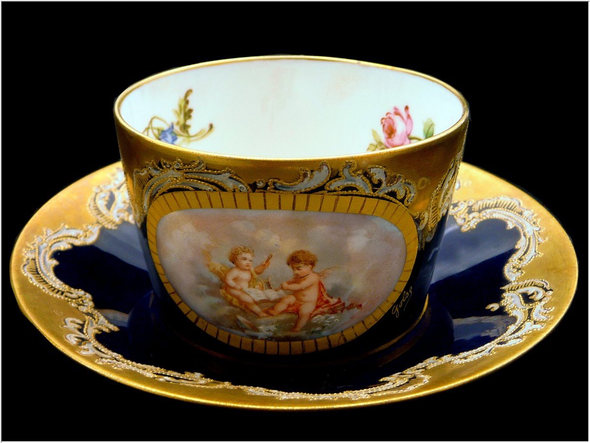 In Its Case, Sèvres Porcelain Tea / Chocolate Service 6 Cups And Their Saucer-photo-4