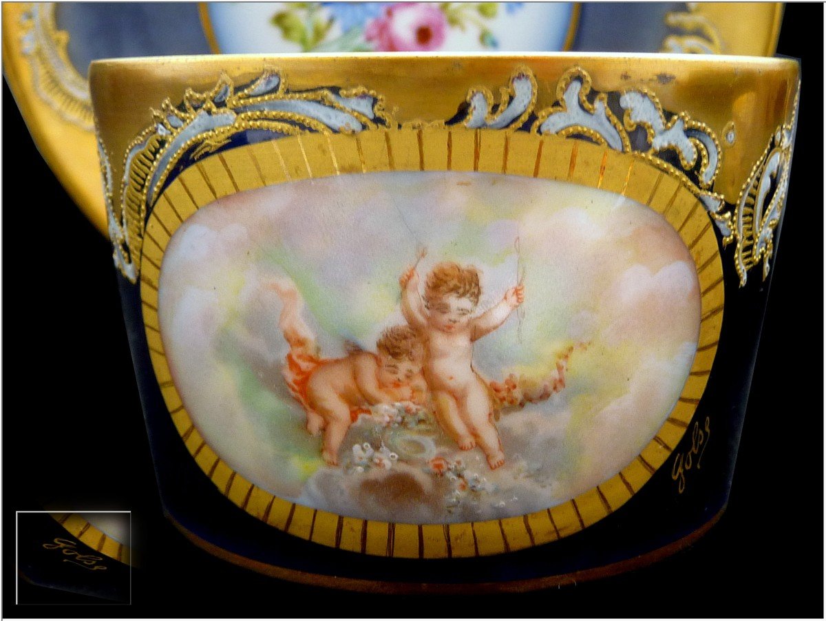 In Its Case, Sèvres Porcelain Tea / Chocolate Service 6 Cups And Their Saucer-photo-3