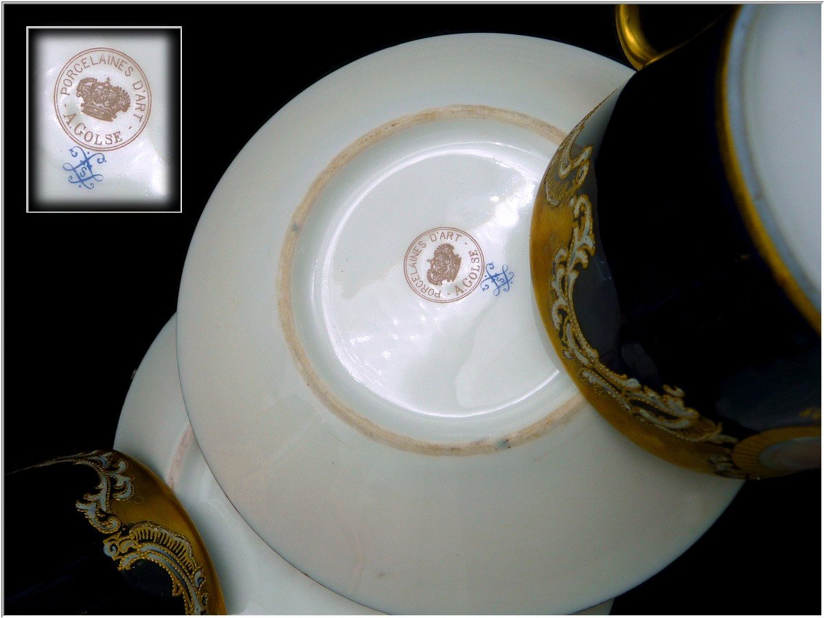 In Its Case, Sèvres Porcelain Tea / Chocolate Service 6 Cups And Their Saucer-photo-6