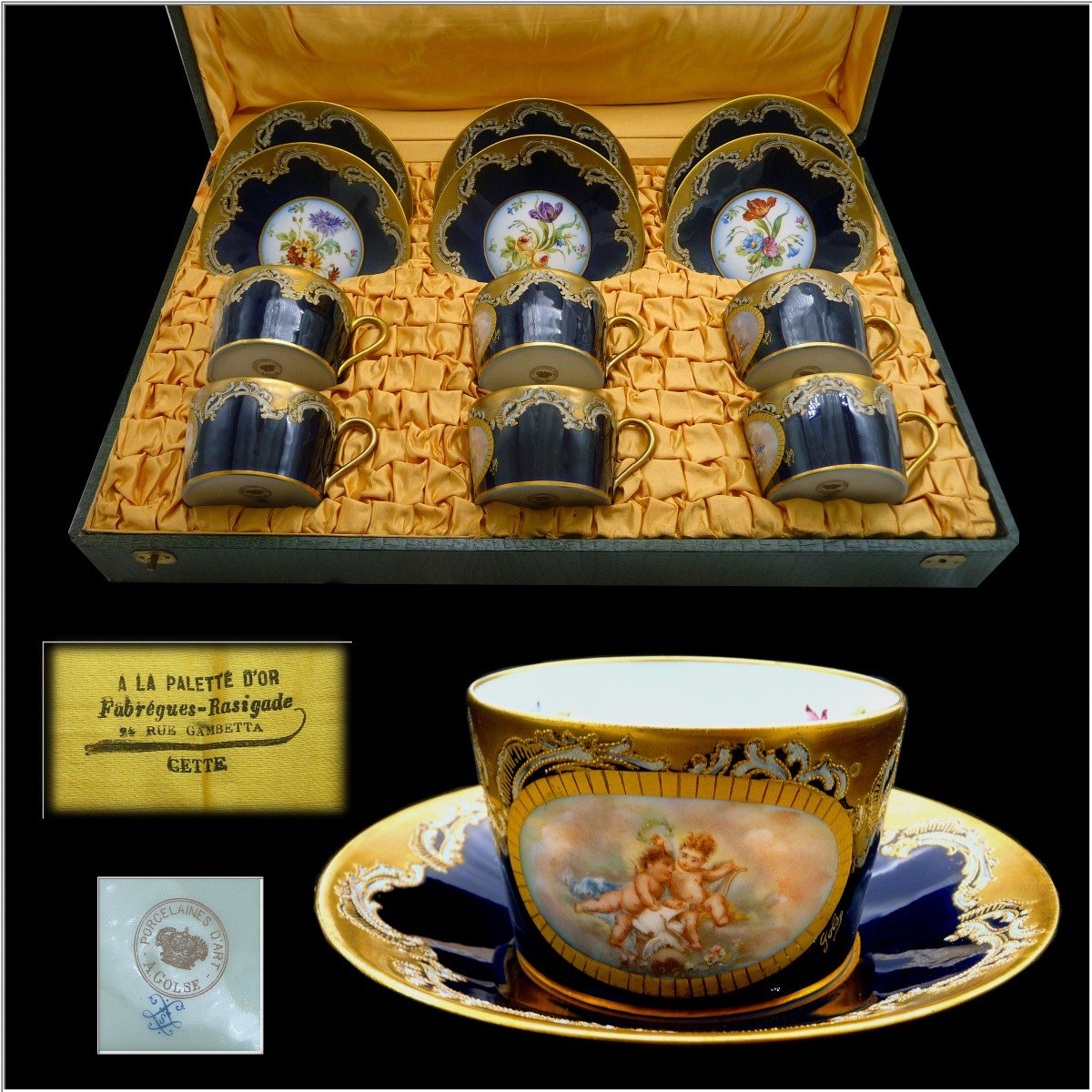 In Its Case, Sèvres Porcelain Tea / Chocolate Service 6 Cups And Their Saucer-photo-8