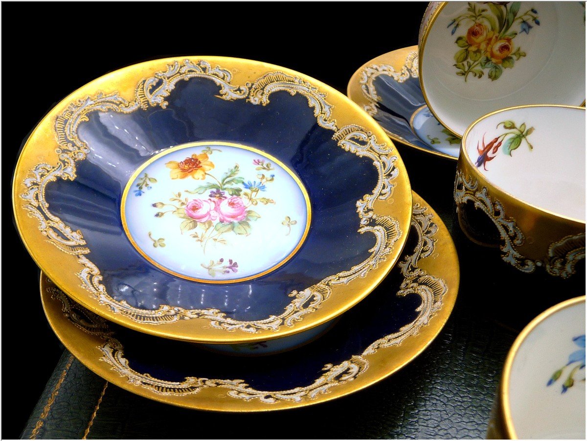 In Its Case, Sèvres Porcelain Tea / Chocolate Service 6 Cups And Their Saucer-photo-2