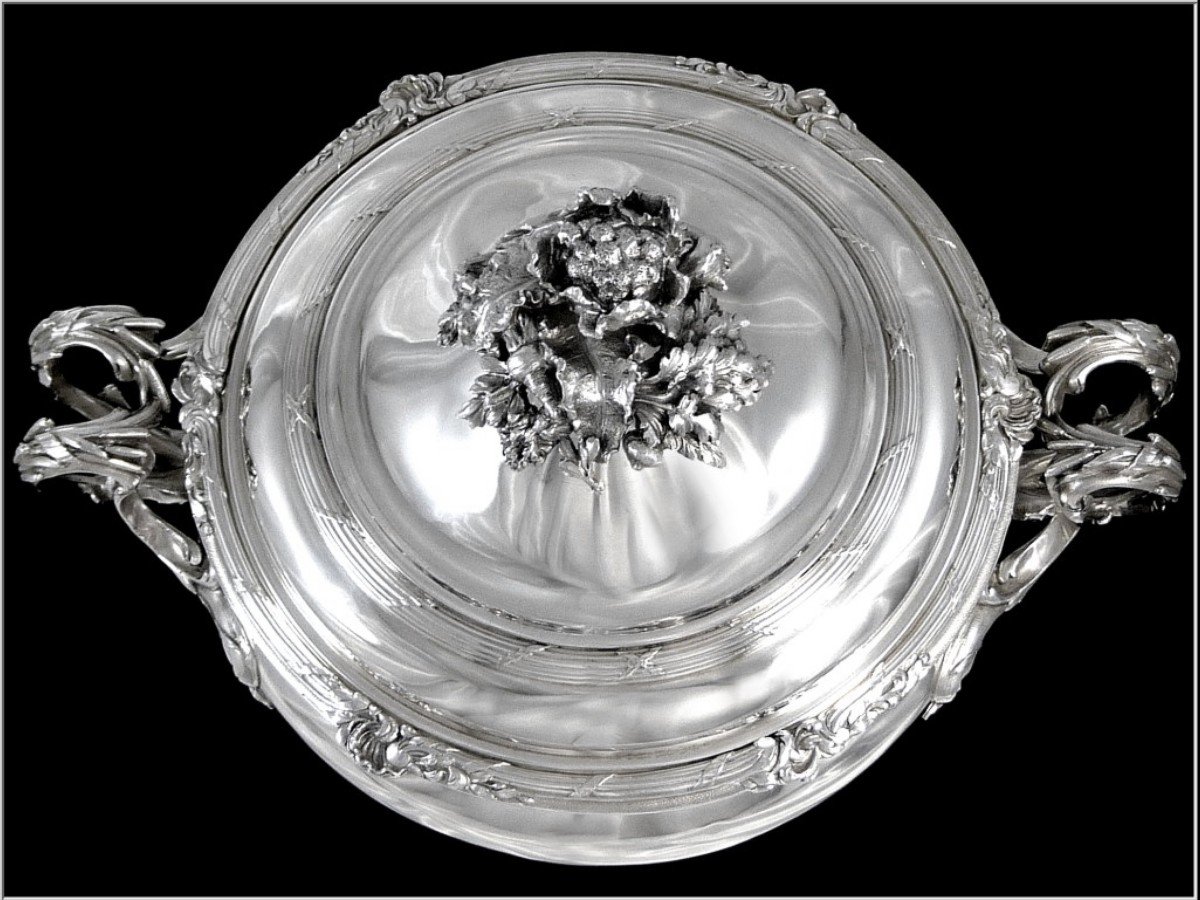 Boin-taburet - Imposing Vegetable Dish And Its Sterling Silver Minerva -photo-3