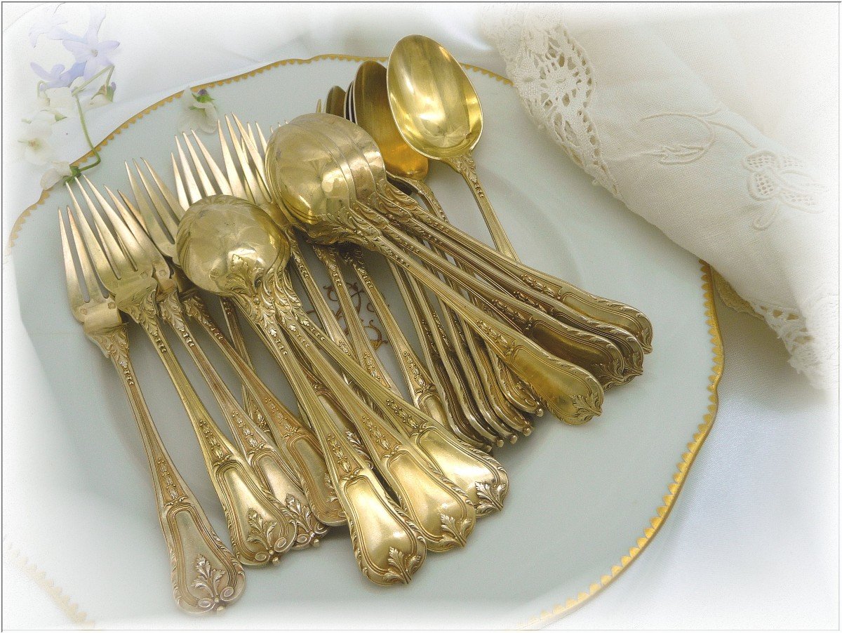 Fouquet-lapar - Sterling Silver And Vermeil Cutlery Set - 12 Guests - Minerva 950-photo-2