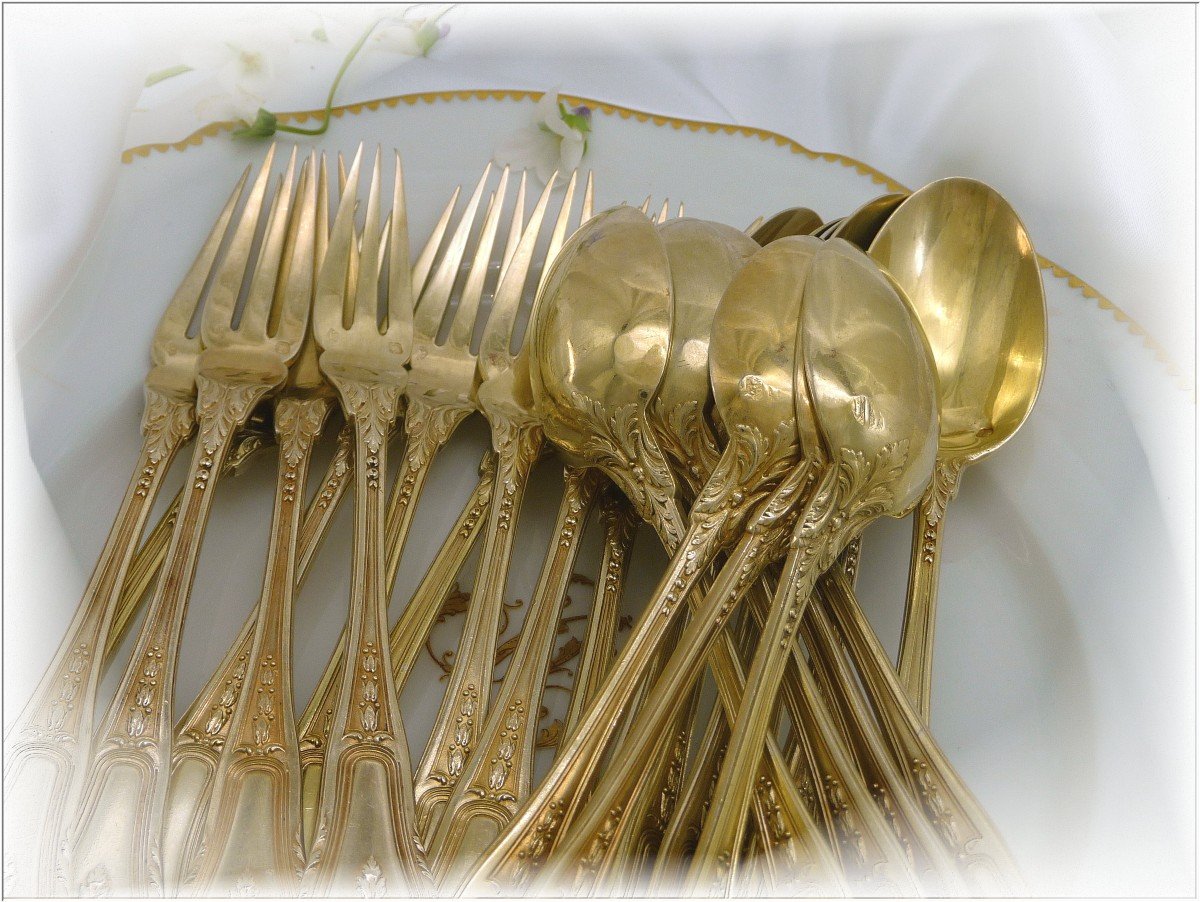 Fouquet-lapar - Sterling Silver And Vermeil Cutlery Set - 12 Guests - Minerva 950-photo-2