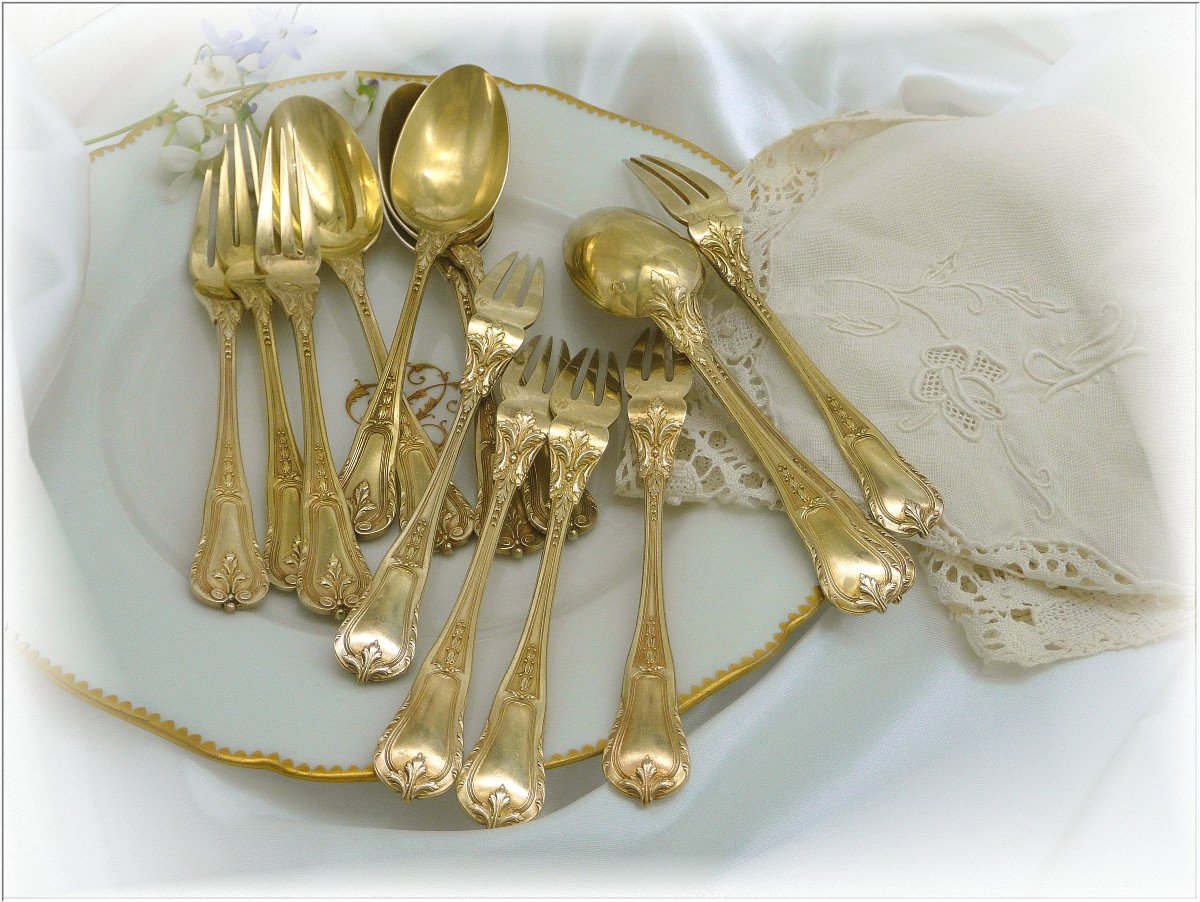 Fouquet-lapar - Sterling Silver And Vermeil Cutlery Set - 12 Guests - Minerva 950-photo-5