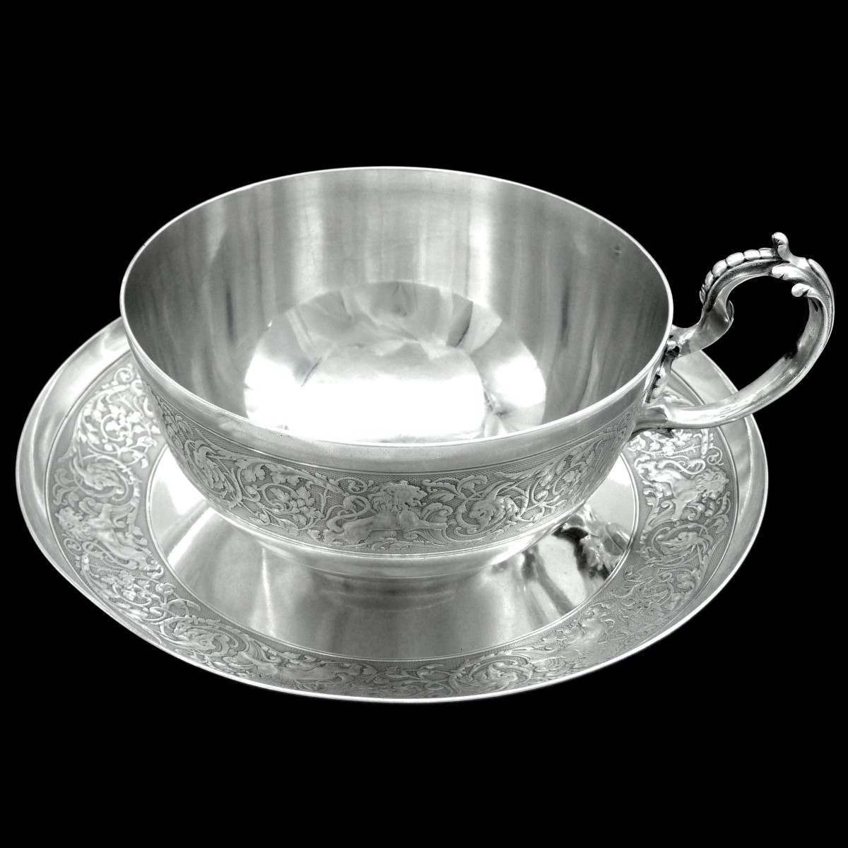 Tallois - Chocolate Breakfast Cup & Saucer Sterling Silver Minerva 950-photo-4