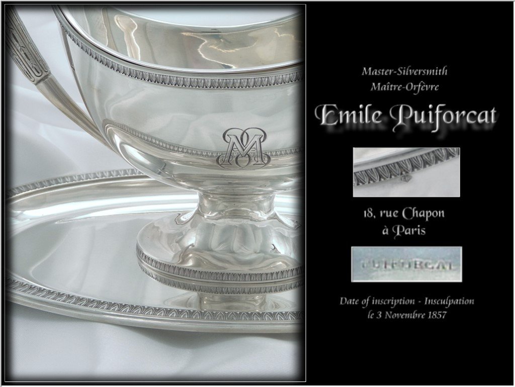 Puiforcat - Rare Swan Neck Gravy Boat Sterling Silver & Its St. Empire Garnish-photo-2