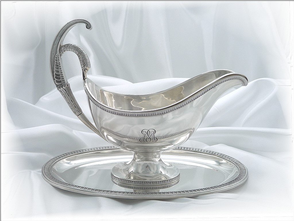 Puiforcat - Rare Swan Neck Gravy Boat Sterling Silver & Its St. Empire Garnish-photo-4