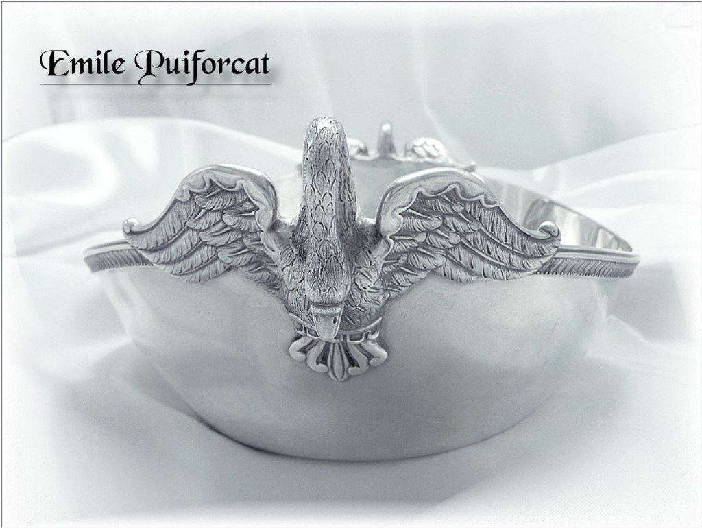 E. Puiforcat - Rare & Beautiful Cup Model With Swans Sterling Silver St. Empire-photo-2