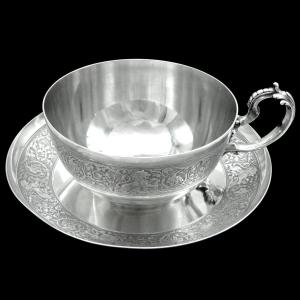 Tallois - Tasse & sa Sous-tasse  - Déjeuner Chocolat Argent Massif Minerve 950