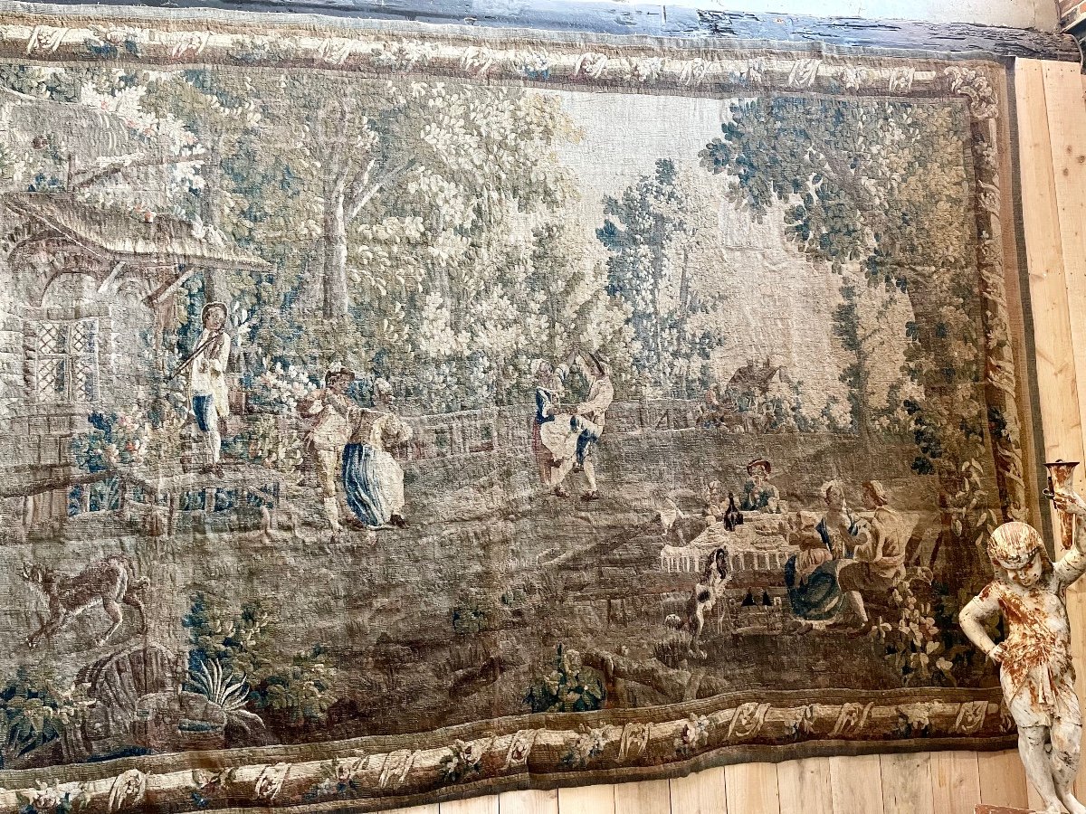 Tapisserie D’aubusson Du XVIII ème Siècle « Scène de fête Villageoise »  5m20 X 2m80-photo-1