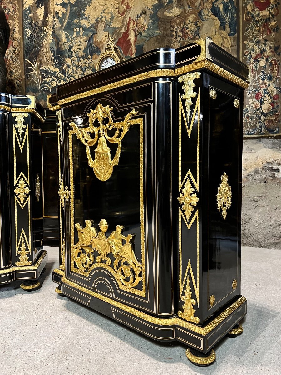 Paire De Meubles D’appui En Marqueterie Boulle Par Mathieu Befort D’époque Napoléon III-photo-3