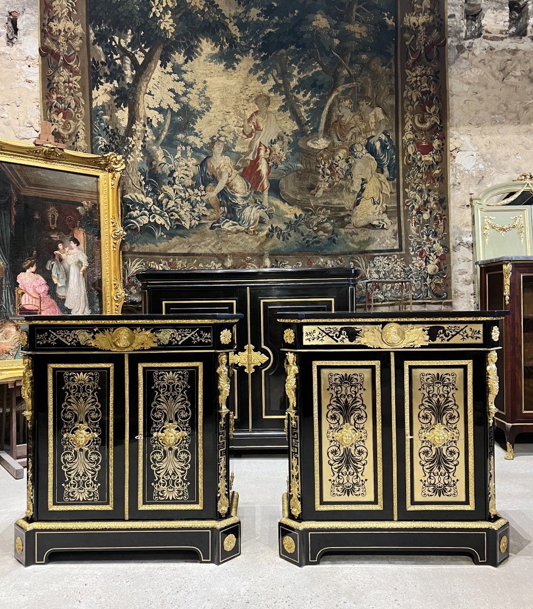 Pair Of Support Furniture In Boulle Marquetry Signed By Alphonse Giroux And Befort Jeune-photo-2