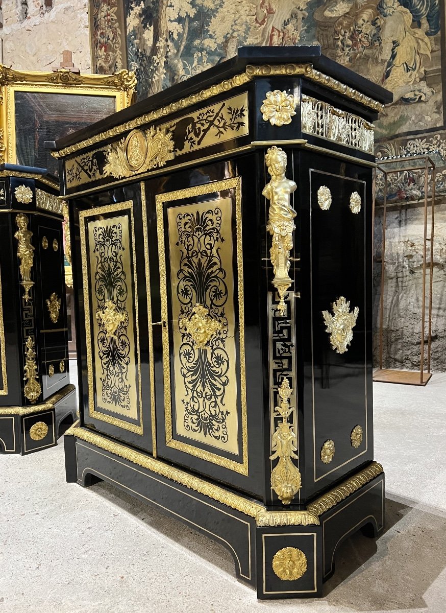 Pair Of Support Furniture In Boulle Marquetry Signed By Alphonse Giroux And Befort Jeune-photo-3