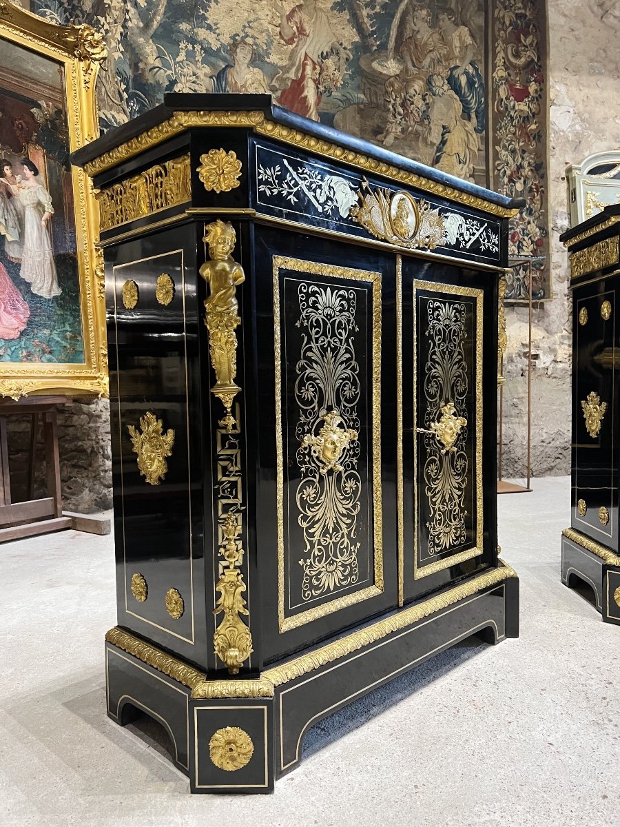 Pair Of Support Furniture In Boulle Marquetry Signed By Alphonse Giroux And Befort Jeune-photo-2