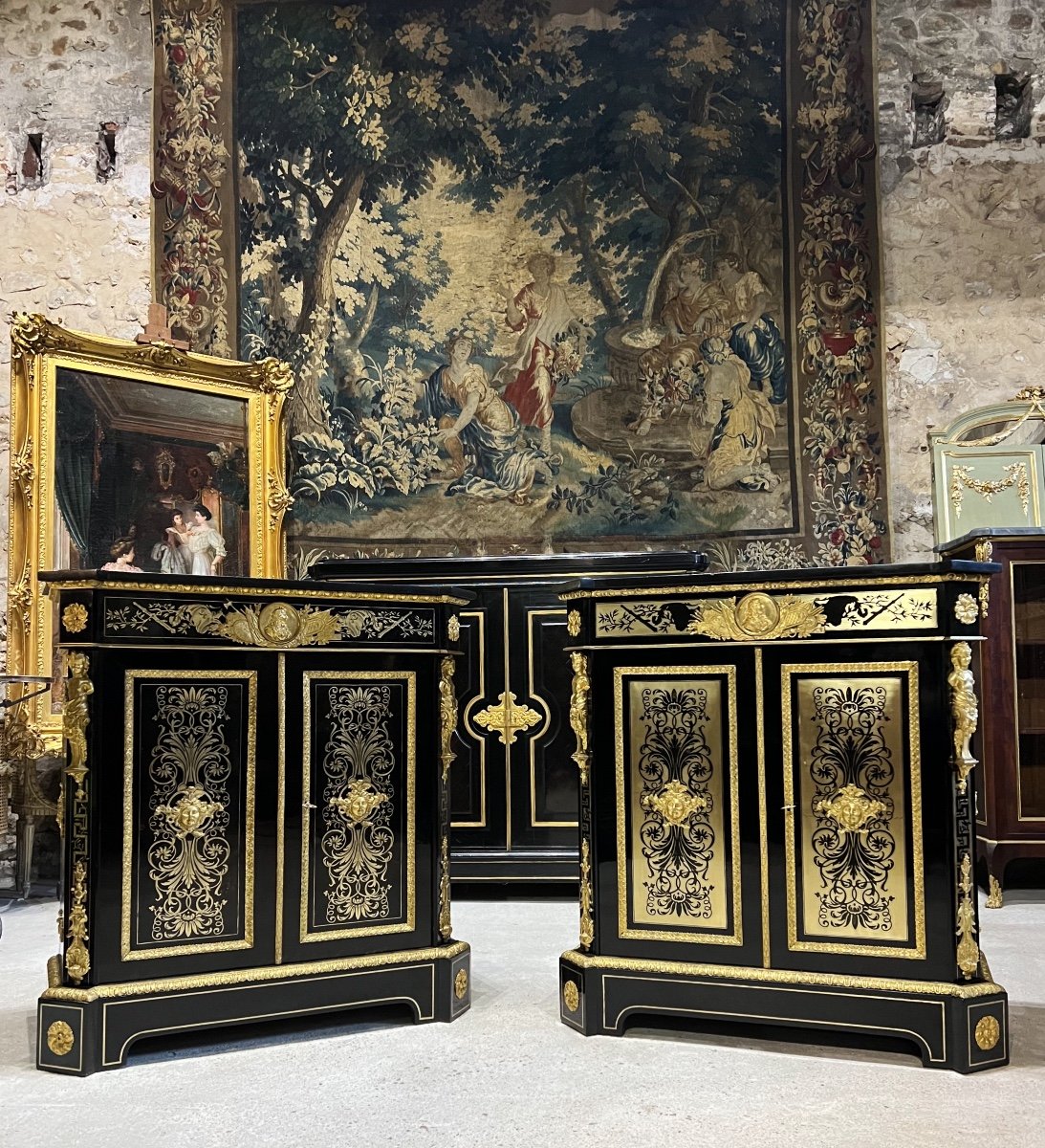 Pair Of Support Furniture In Boulle Marquetry Signed By Alphonse Giroux And Befort Jeune