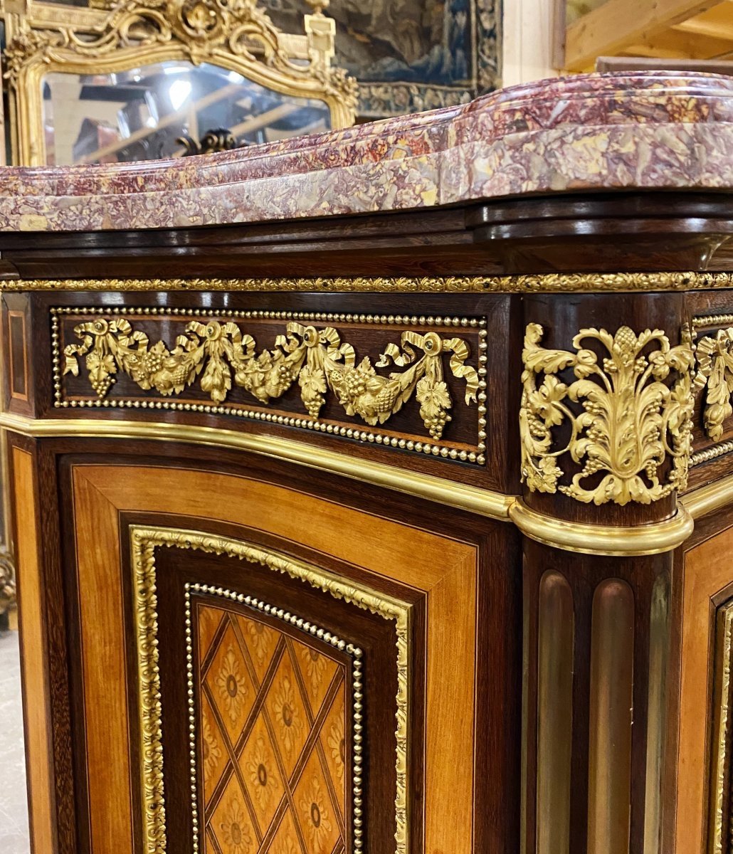 Ceremonial Support Cabinet In Marquetry, Gilt Bronzes Attributed To Guillaume Grohe Napoleon III-photo-3