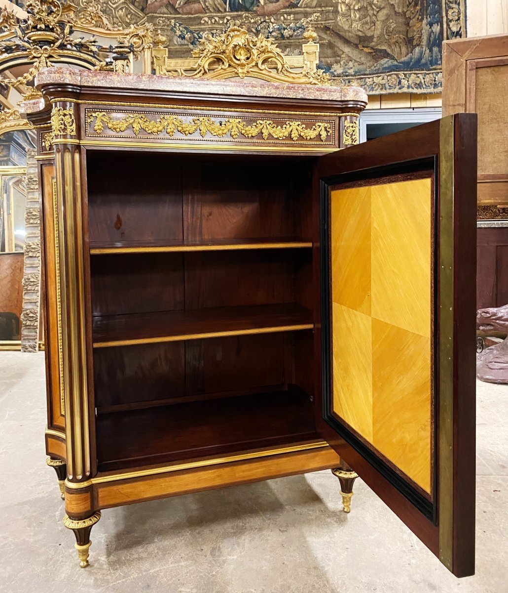 Ceremonial Support Cabinet In Marquetry, Gilt Bronzes Attributed To Guillaume Grohe Napoleon III-photo-4