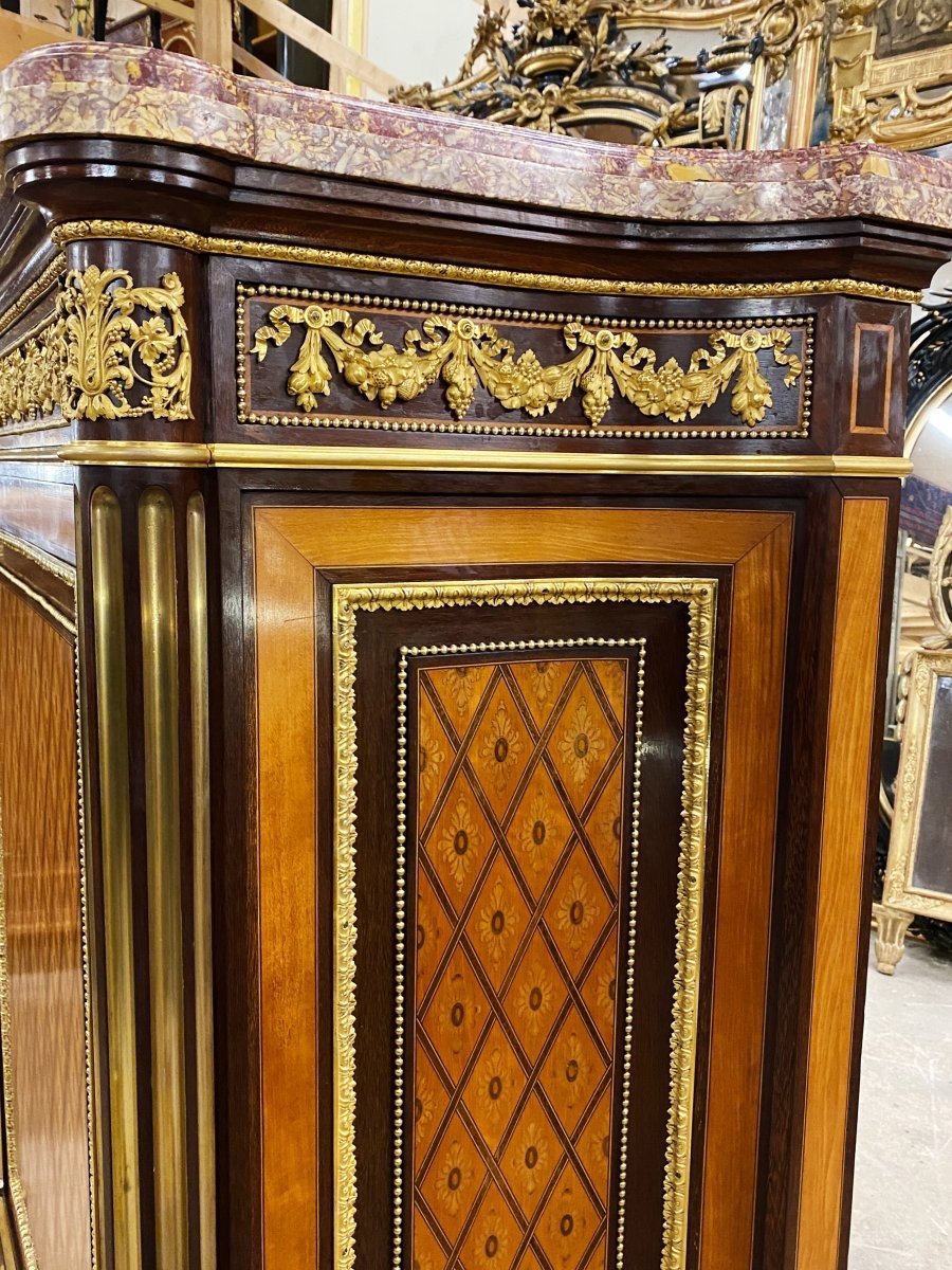 Ceremonial Support Cabinet In Marquetry, Gilt Bronzes Attributed To Guillaume Grohe Napoleon III-photo-3