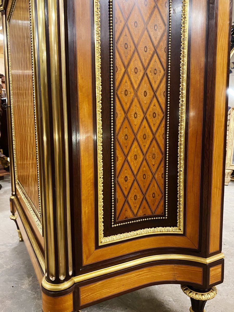 Ceremonial Support Cabinet In Marquetry, Gilt Bronzes Attributed To Guillaume Grohe Napoleon III-photo-4