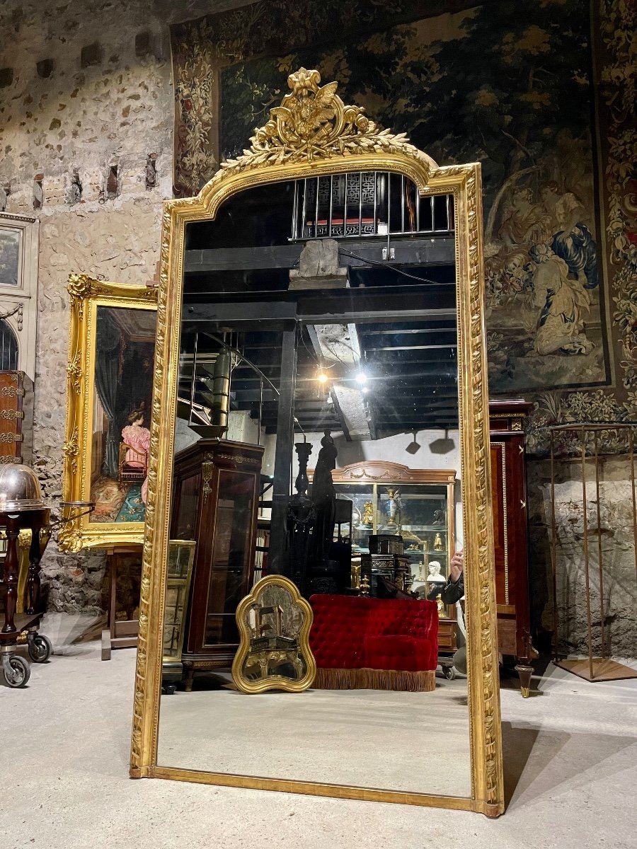 Miroir De Cheminée En Bois Doré « aux Colombes » D’époque Napoléon III , XIX ème  2m46 X 1m24 -photo-2