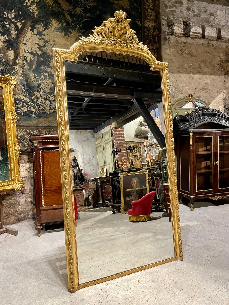 Miroir De Cheminée En Bois Doré « aux Colombes » D’époque Napoléon III , XIX ème  2m46 X 1m24 -photo-3