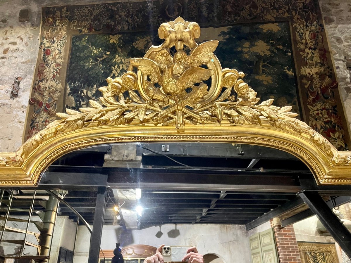 Miroir De Cheminée En Bois Doré « aux Colombes » D’époque Napoléon III , XIX ème  2m46 X 1m24 -photo-1