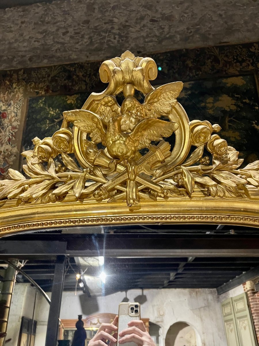 Miroir De Cheminée En Bois Doré « aux Colombes » D’époque Napoléon III , XIX ème  2m46 X 1m24 -photo-4