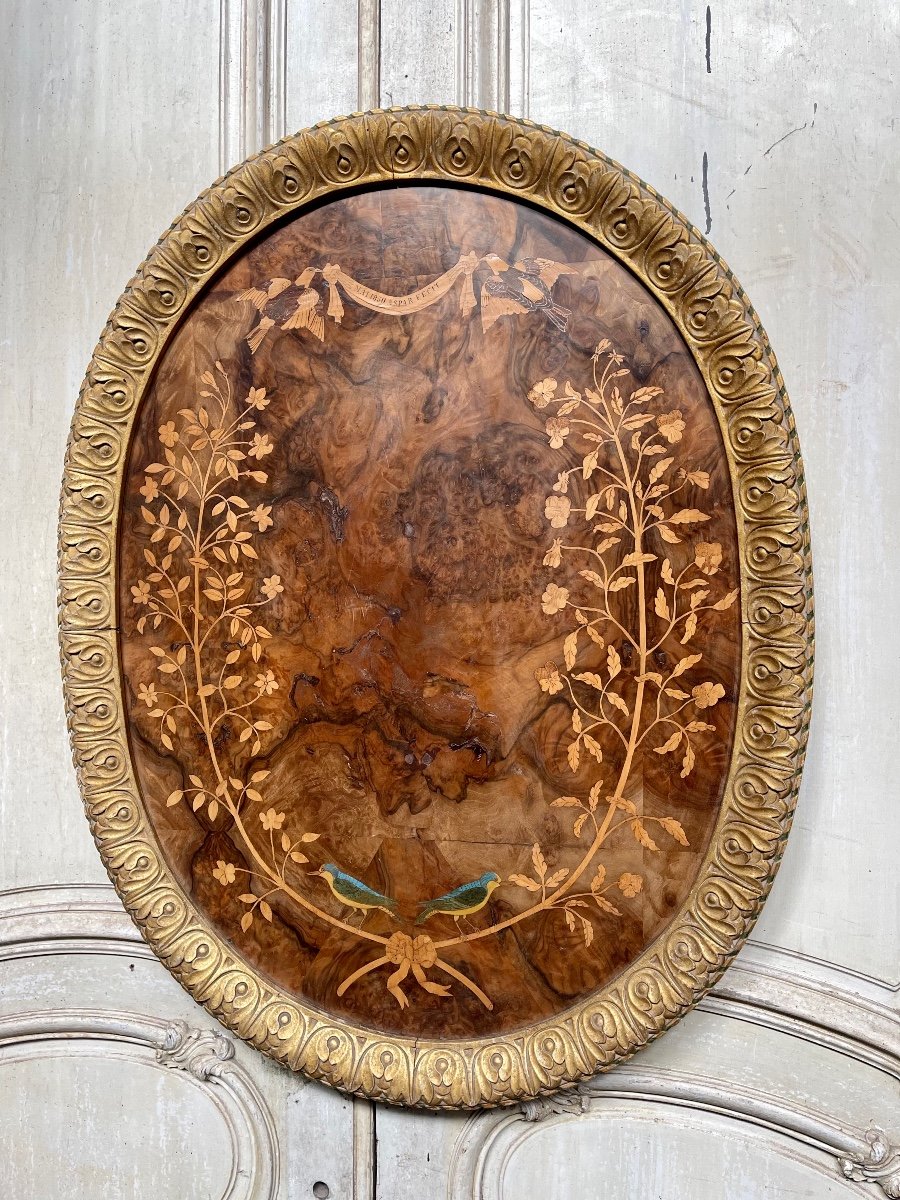 Marquetry Panel Signed And Dated 1850, Provençal Work From The Napoleon III Period-photo-2