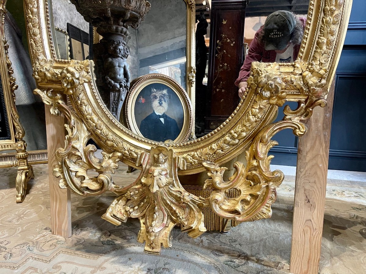 Miroir Aux Putti En Bois Doré D’époque Napoléon III 1m96 X 1m33 -photo-3