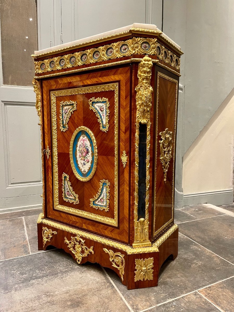 Support Unit In Rosewood Marquetry And Sèvres Porcelain Medallions 19th Century-photo-3