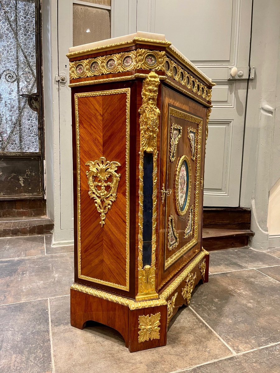 Support Unit In Rosewood Marquetry And Sèvres Porcelain Medallions 19th Century-photo-2