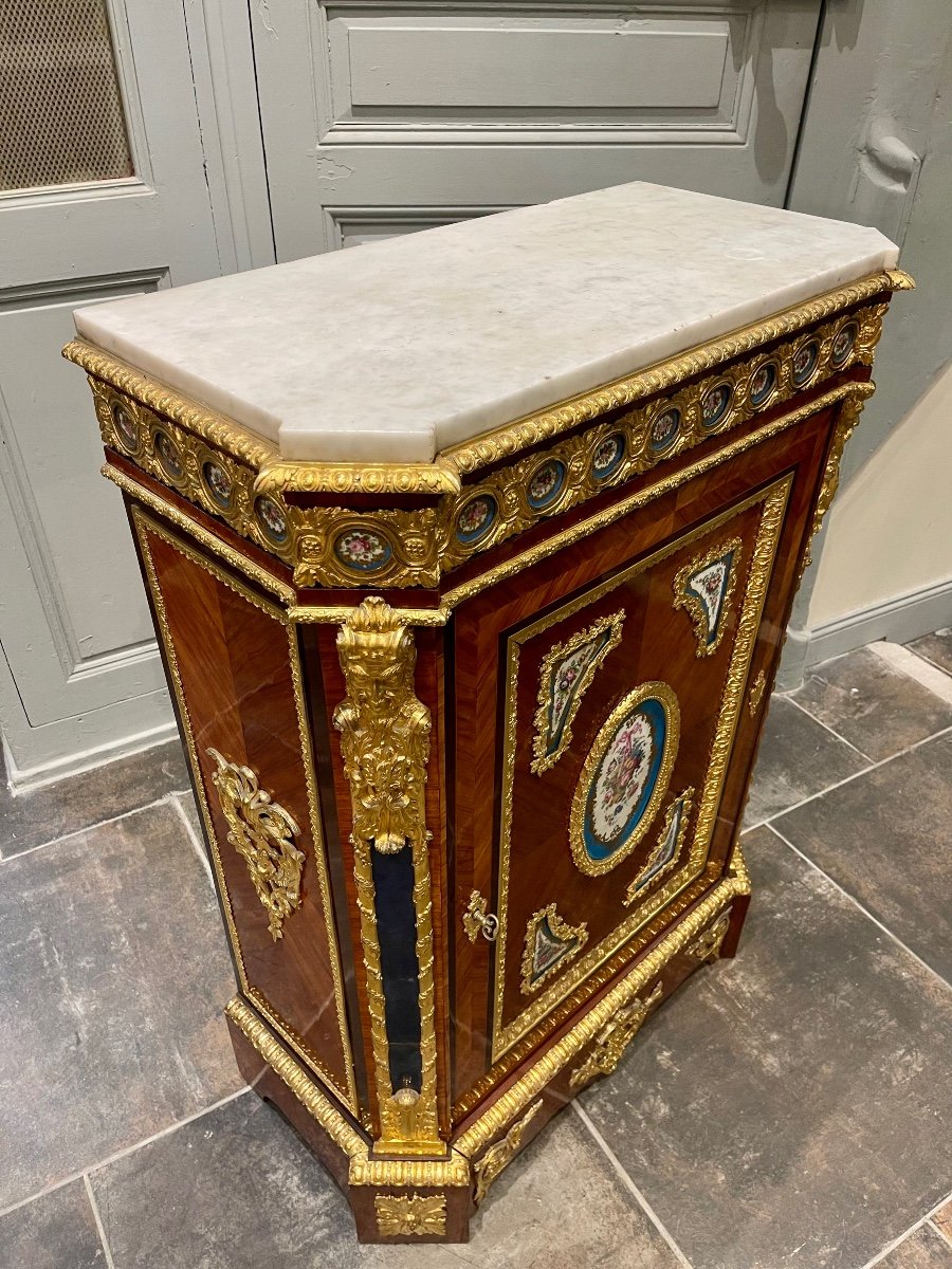 Support Unit In Rosewood Marquetry And Sèvres Porcelain Medallions 19th Century-photo-3