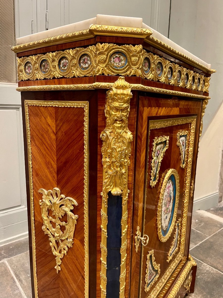 Support Unit In Rosewood Marquetry And Sèvres Porcelain Medallions 19th Century-photo-4