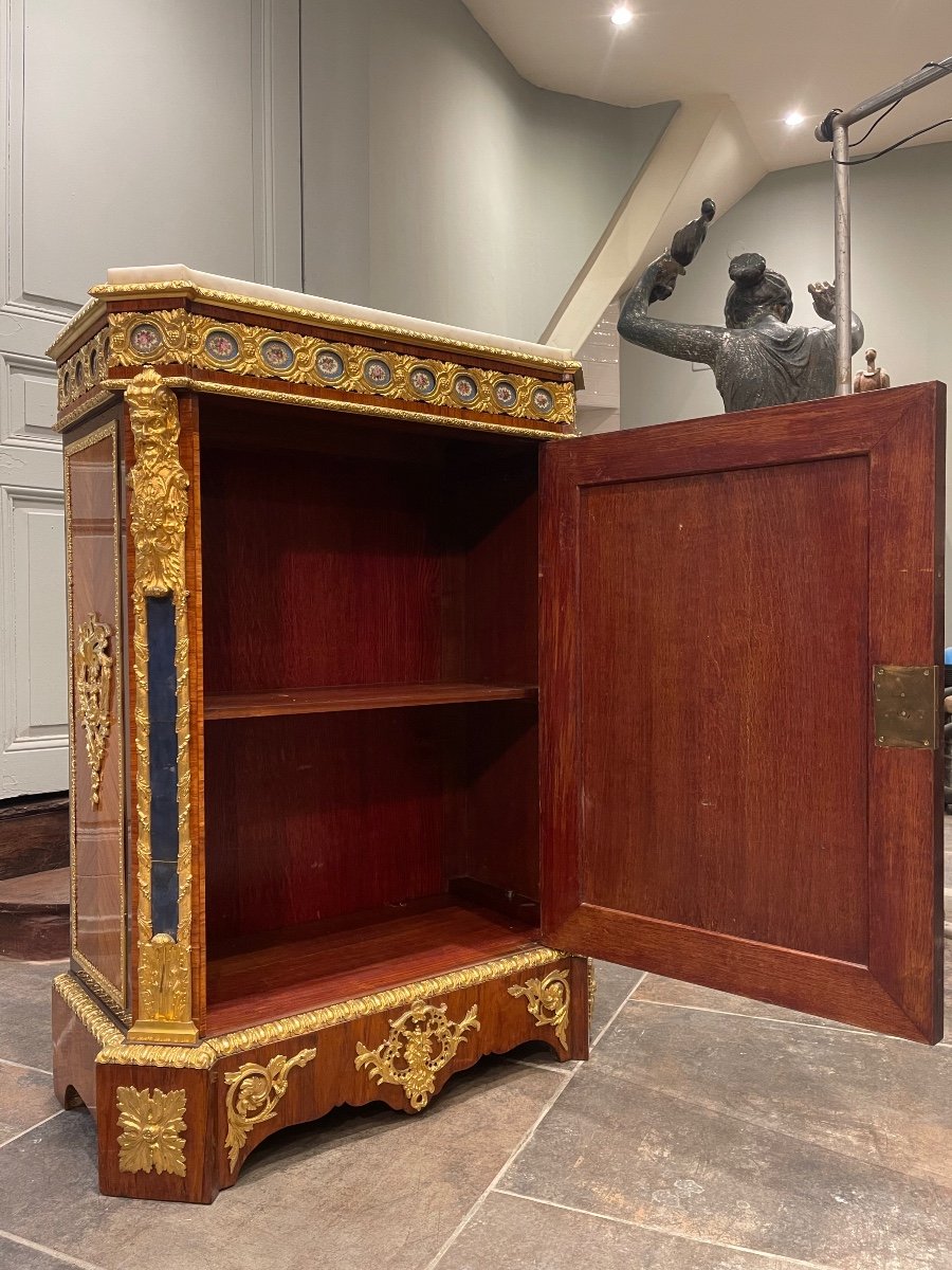 Support Unit In Rosewood Marquetry And Sèvres Porcelain Medallions 19th Century-photo-5